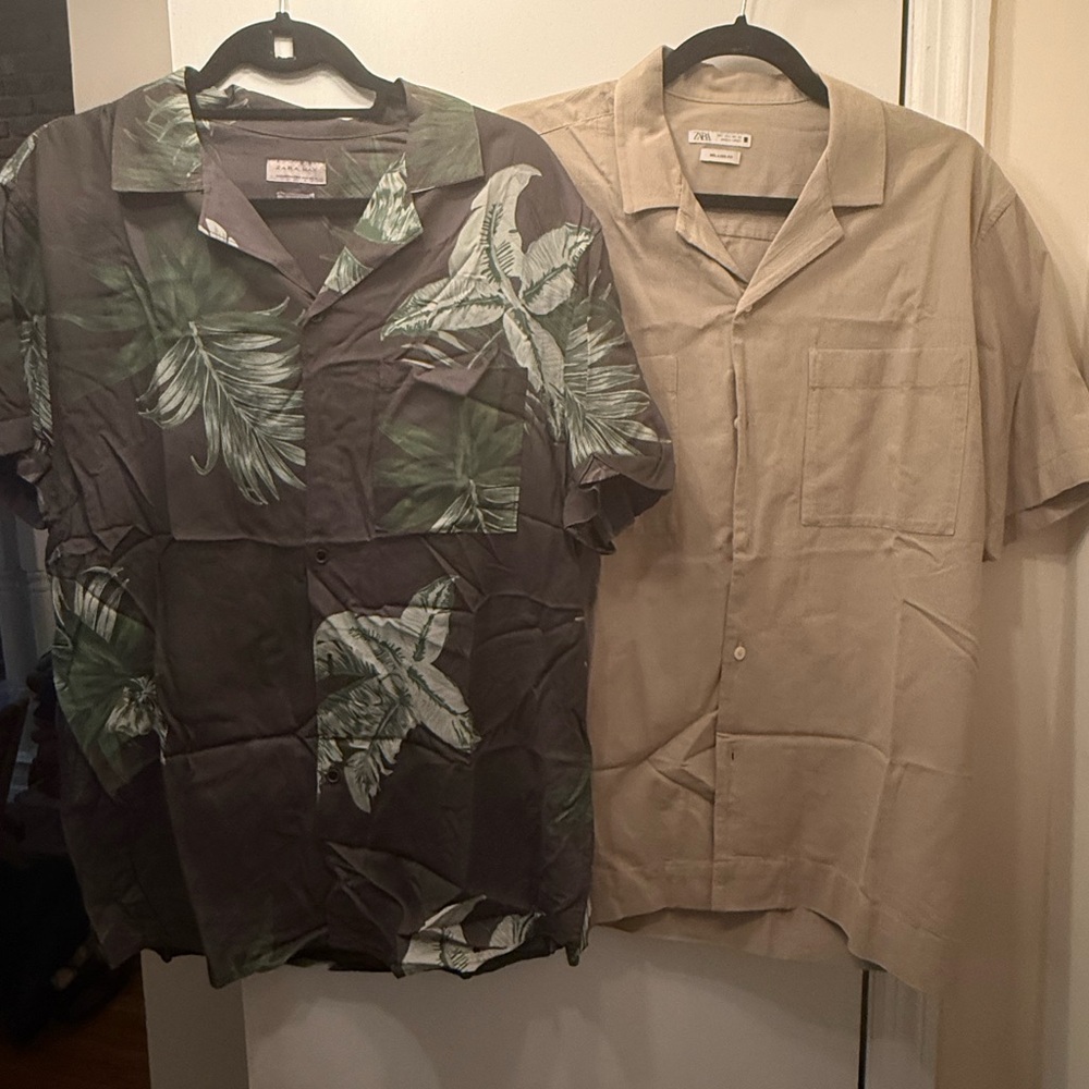 Men's Tropical Leaf Print Shirt - Green and Brown with green linen blend